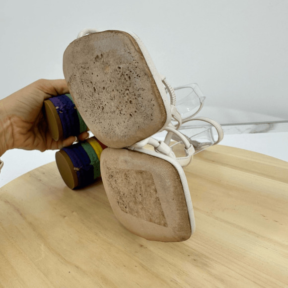 Donald J Pliner Strappy Leather Sandals Size 6 Block Heel Rainbow White Fairy - Picture 12 of 14